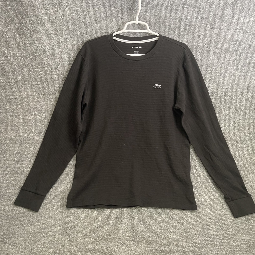 Lacoste Sleepwear Shirt Mens Sz M Waffle Knit Thermal Long Sleeve Black